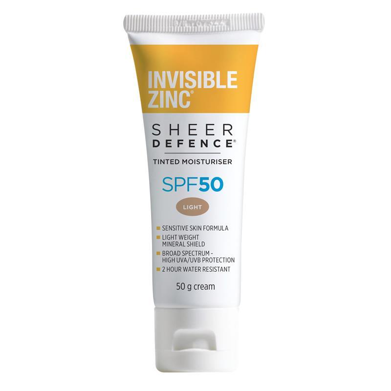 Invisible Zinc SPF 50+ Sheer Defence Tinted Moisturiser Light 50g