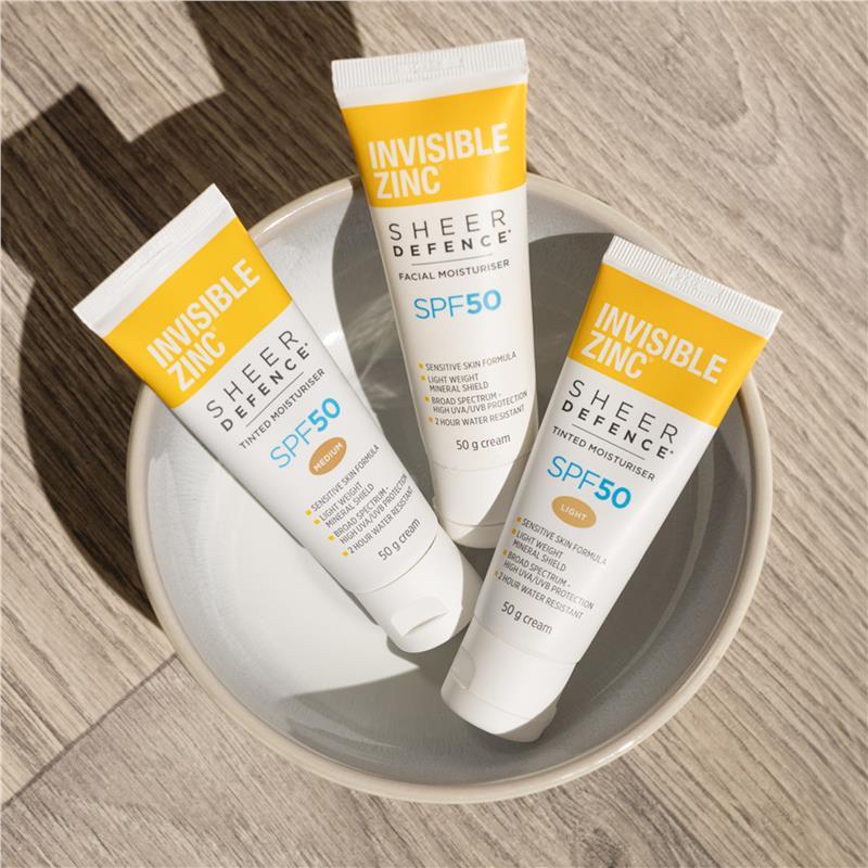 Invisible Zinc SPF 50+ Sheer Defence Tinted Moisturiser Light 50g
