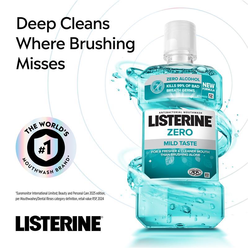 Listerine Zero Alcohol Antibacterial Mouthwash Less Intense Taste Value Pack 1.5L