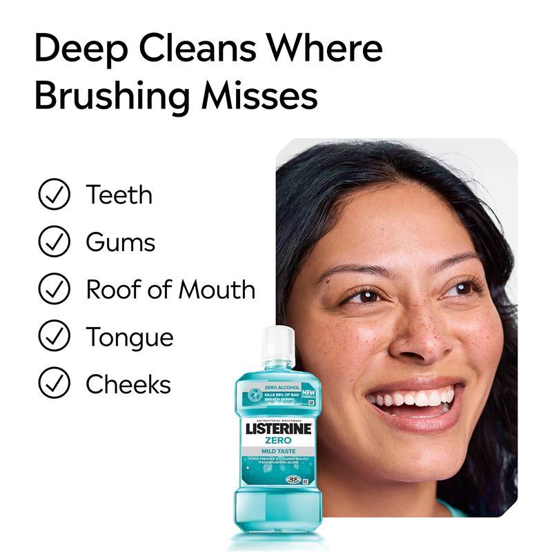 Listerine Zero Alcohol Antibacterial Mouthwash Less Intense Taste Value Pack 1.5L