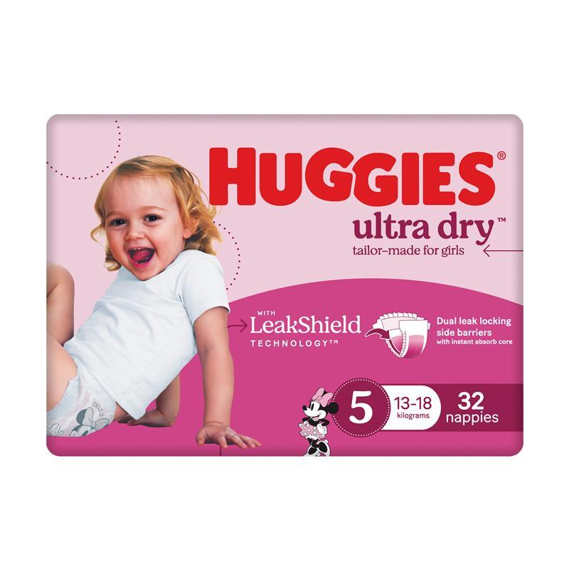 Huggies Girls' Ultra Dry Nappies Size 5 Walker (13-18kg) 132 Nappies main image 1
