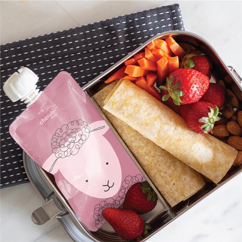 On The Go Food Pouch Dusty Rose & Sand 120ml Animal Print 10 Pack