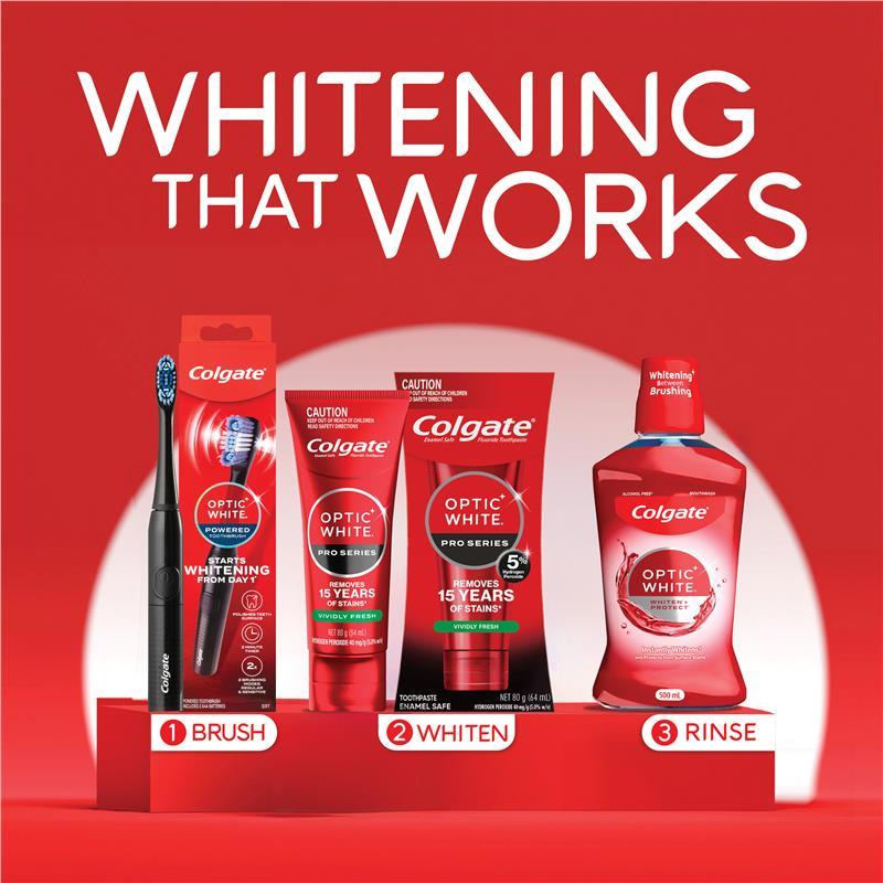 Colgate Optic White Teeth Whitening Mouthwash with Optic Brightener, Alcohol Free 500mL