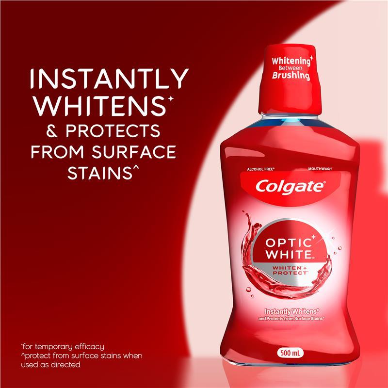 Colgate Optic White Teeth Whitening Mouthwash with Optic Brightener, Alcohol Free 500mL