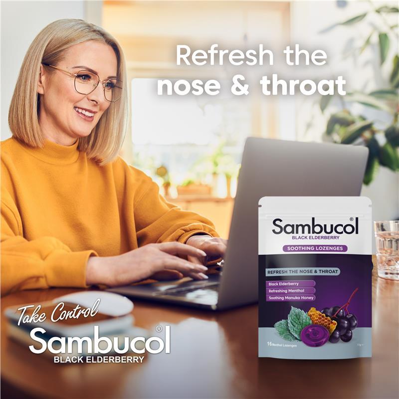 Sambucol Soothing Nose & Throat Menthol & Honey 16 Lozenges