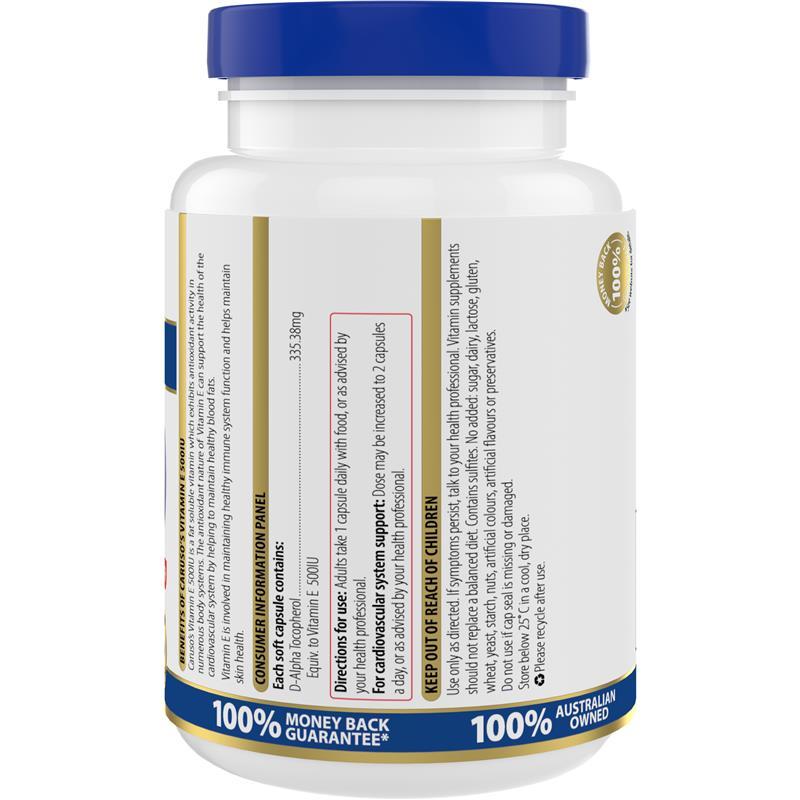 Carusos Vitamin E 500IU 150 Capsules
