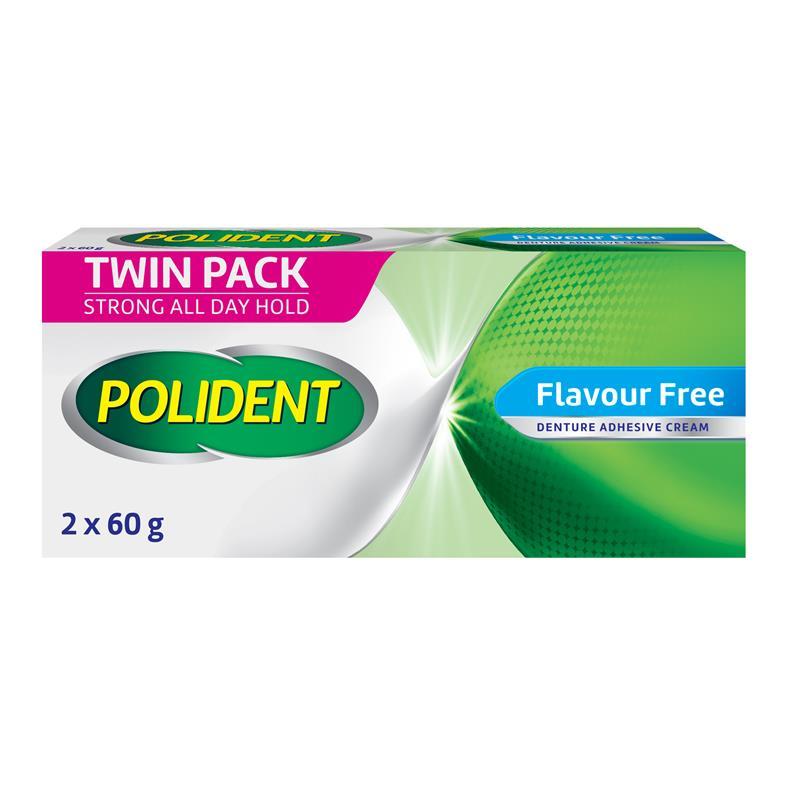 Polident Denture Adhesive Cream Flavour Free 2X60g Pack Exclusive Size