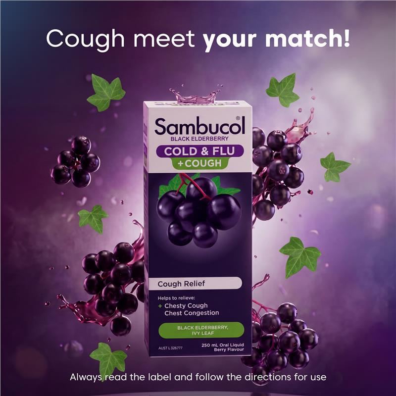 Sambucol Cold & Flu + Cough Liquid 250ml