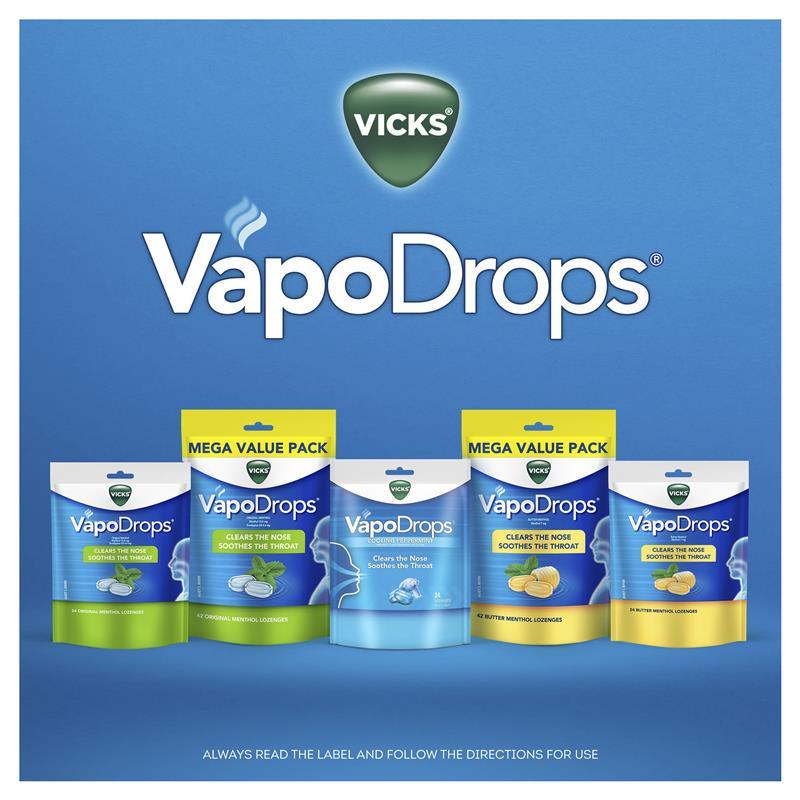 Vicks VapoDrops Butter Menthol 42 Lozenges