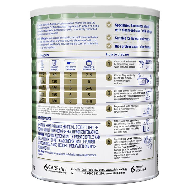 Generic Added Rice Formula Buy Alula Gold Allergy Rice Infant Formula 0-12 Months 800g online at ...