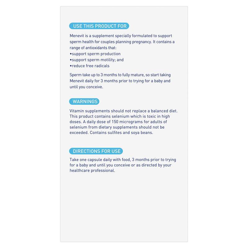 Mensovit Buy Menevit Pre-Conception Sperm Health 90 Capsules online at Chemist ...